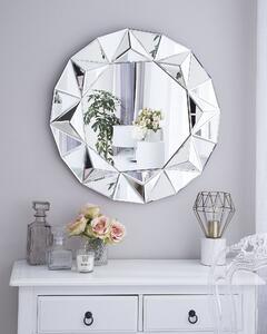 Specchio da Parete Argento Rotondo 70 cm Cornice Geometrica Finitura Lucida Beliani