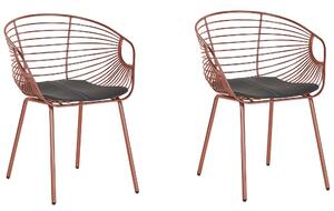 Set di 2 sedie da pranzo in filo metallico rosso rame design ecopelle Nero cuscino del sedile Glam Industrial Modern Beliani