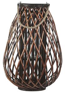 Lanterna Marrone Salice Legno 60 cm Manico in Corda Portacandele Decorativo Beliani