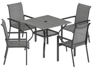 Outsunny Set da Giardino 5 pz in Acciaio con 4 Sedie Impilabili e Tavolo con Foro Centrale e Ripiano Inferiore, Grigio | Aosom Italy