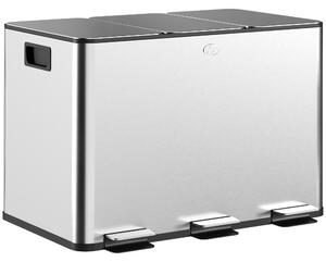 HOMCOM Pattumiera Differenziata 3 Scomparti 10L da Cucina a Pedale, Cestino Spazzatura con 3 Coperchi a Chiusura Silenziosa in Acciaio Inox e PP, 49.6x34.5x38.6 cm, Argento | Aosom Italy