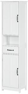 Kleankin Mobile Colonna Bagno in Legno con Mensola Aperta, Cassetto e 2 Armadietti, 40x30x164 cm, Bianco | Aosom Italy