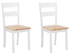 Set di 2 sedie da pranzo in stile cottage con schienale a doghe in legno di gomma bianco e chiaro Beliani