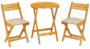 Outsunny Set Bistrò Esterno: 2 sedie pieghevoli e tavolo rotondo, legno naturale. | Aosom Italy
