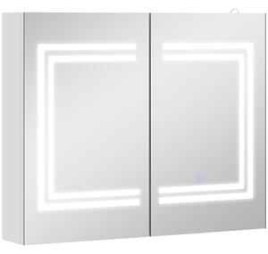 Kleankin Specchio Bagno Contenitore con Luce LED, 80 x 65cm Mobile Bagno con Specchio, Anta Soft Close, Dimmerabile a 3 Colori, Ripiani Regolabili, Bianco Lucido | Aosom Italy