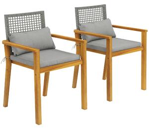 Outsunny Set 2 Sedie Legno Acacia con Cuscini e Cuscinetti Decorativi, Naturale. | Aosom Italy