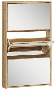 HOMCOM Scarpiera a Specchio con 3 Cassetti a Ribalta per 9 Paia di Scarpe, in Legno, 65x17x114.5 cm, Color Legno | Aosom Italy