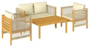 Outsunny Set giardino 4 pezzi in legno di acacia con cuscini, Beige | Aosom Italy