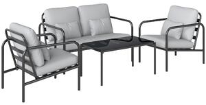 Outsunny Set Salotto da Giardino 4 Pezzi in Acciaio con Divano 2 Posti, 2 Poltrone, Tavolino, Cuscini, Grigio Chiaro | Aosom Italy