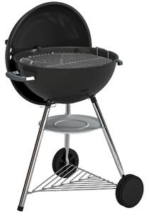 Outsunny barbecue portatile a carbone, griglia esterna rotonda con coperchio, termometro, ruote, nero. | Aosom Italy