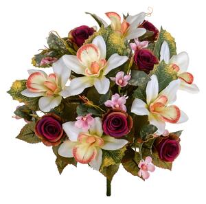 Set 2 Bouquet Artificiale di Orchidee e Rose Altezza 38 cm Marrone/Ciliegia/Bordeaux