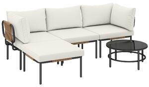 Outsunny Set Giardino 5 Pezzi, Rattan Componibile L con Cuscini, 192x126x60 cm, Colore Cachi | Aosom Italy