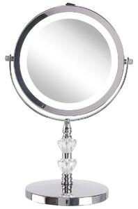 Specchio da tavolo illuminato in metallo argentato ø 20 cm con luci LED d'ingrandimento bifacciali Beliani