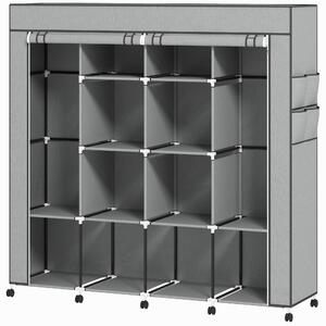 HOMCOM Armadio Portatile in Tessuto non Tessuto e Acciaio con Ruote, 10 Scomparti e 2 Barre Appendiabiti, Grigio Scuro | Aosom Italy