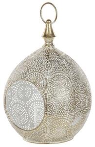 Lanterna in metallo dorato 33 cm con portacandele in vetro traforato orientale Boho Beliani