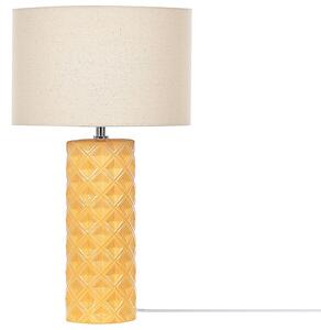 Lampada da tavolo gialla ceramica paralume beige tessuto 49 cm motivo geometrico soggiorno camera da letto Balonne Beliani