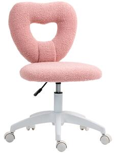 HOMCOM Sedia da ufficio girevole senza braccioli, schienale a cuore e velluto teddy, rosa | Aosom Italy