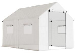 Outsunny Serra a Tunnel 2x3x2 m con Porte e Finestre Avvolgibili e Tetto a Punta, in Acciaio e PE, Bianco | Aosom Italy