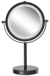 Specchio da tavolo double face per trucco a LED metallo Nero ø 13 cm 1x / 5x Beliani