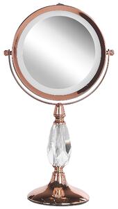 Specchio da tavolo double face per trucco a LED metallo rosa dorato ø 18 cm 1x / 5x Beliani