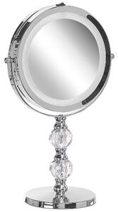 Specchio da tavolo double face per trucco a LED metallo argento ø 13 cm 1x / 5x Beliani