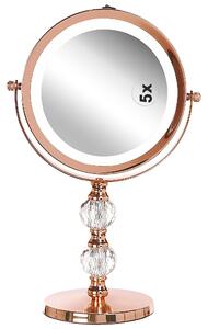 Specchio da tavolo double face per trucco a LED metallo rosa dorato ø 13 cm 1x / 5x Beliani