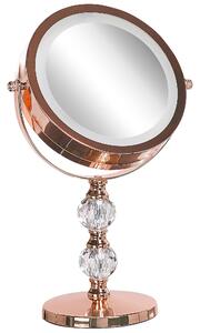 Specchio da tavolo double face per trucco a LED metallo rosa dorato ø 13 cm 1x / 5x Beliani