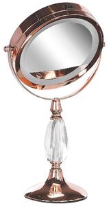 Specchio da tavolo double face per trucco a LED metallo rosa dorato ø 18 cm 1x / 5x Beliani