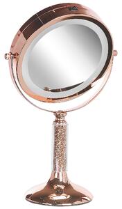 Specchio LED da trucco 1x/5x ingrandimento doppio lato struttura in ferro ø 13 cm rosa e dorato Beliani