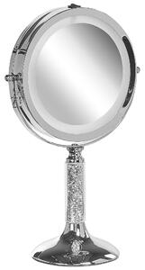 Specchio da tavolo double face per trucco a LED metallo argento ø 13 cm 1x / 5x Beliani