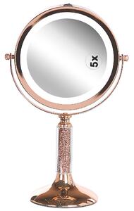 Specchio LED da trucco 1x/5x ingrandimento doppio lato struttura in ferro ø 13 cm rosa e dorato Beliani