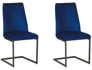 Set di 2 sedie da pranzo con sedile imbottito in velluto blu per sala conferenze a sbalzo con schienale alto Beliani