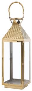 Lanterna in Metallo Ottone Acciaio Inox 55 cm Portacandele a Colonna interno esterno Beliani