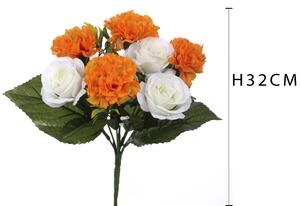 Set 6 Bouquet Artificiali di Rose e Garofani Altezza 32 cm Arancio