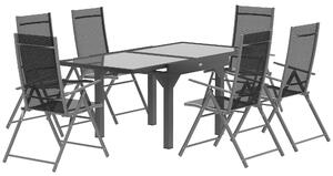 Outsunny Set da Giardino con Tavolo Allungabile in Vetro e 6 Sedie da Esterno Pieghevoli, Acciaio e Textilene, Grigio