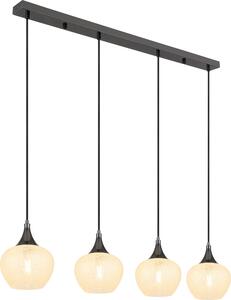 Lampada a sospensione Globo Lighting, struttura in metallo nero e cromato, vetro trasparente, cristalli in acrilico trasparente, cavo in PVC trasparente, altezza regolabile, dimensioni: 990x180x1200 mm, esclusa lampadina: 4 x E27, 40W, 230V