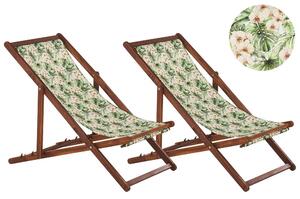 Set di 2 sedie a sdraio da giardino con struttura in legno di acacia scuro con motivo floreale in tessuto amaca sedile reclinabile pieghevole Tele di Sostituzione Beliani