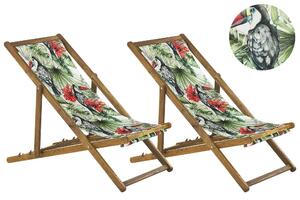 Set di 2 sedie a sdraio da giardino con struttura in legno di acacia chiaro motivo tucano in tessuto amaca sedile reclinabile pieghevole Tele di Sostituzione Beliani