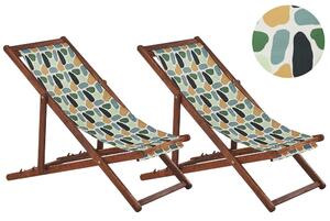 Set di 2 sedie a sdraio da giardino con struttura in legno di acacia scuro motivo geometrico in tessuto amaca sedile reclinabile pieghevole Tele di Sostituzione Beliani