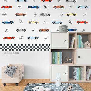 Pattern Pattern Rally macchinine e bandiere - Adesivi Murali per Bambini