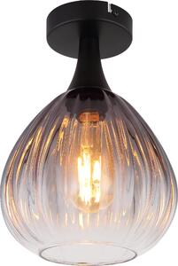 Plafoniera, metallo nero, vetro color fumo, H 27,5 cm