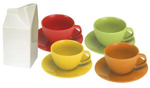 Set 4 Tazze con Piattino Colorate con Lattiera Bianca in Gres Kaleidos