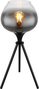 Lampada da tavolo Globo Lighting, struttura in metallo nero opaco, paralume in vetro fumé, cavo in tessuto nero, interruttore a levetta sul cavo, diametro: 240 mm, altezza: 450 mm, lunghezza del cavo: 1500 mm, esclusa lampadina: 1 x E27 40W 230V