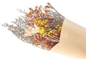 Mazzo di fiori secchi decorativi di colore arancione e giallo 65 cm e avvolti in carta decorativa Beliani