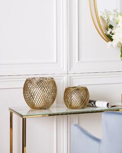 Set di 2 portacandele in metallo dorato Glamour Elegante forma di cesto Decorazione centrotavola Beliani