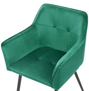 Set di 2 sedie da pranzo con sedile imbottito in velluto verde con braccioli e gambe in metallo Nero Beliani