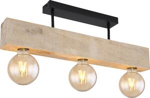 Lampada a sospensione Globo, corpo in metallo nero opaco e legno naturale, dimensioni: 600x60x190 mm, esclusa lampadina: 3 x E27, 60W, 230V