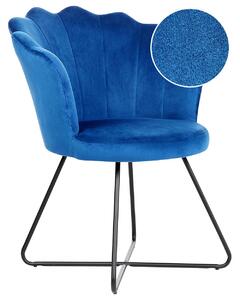 Sedia senza braccioli Rivestimento in velluto blu marino Schienale a conchiglia Design classico vintage Struttura in metallo nero Beliani