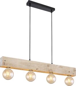 Lampada a sospensione Globo, struttura in metallo nero opaco, elementi in legno color naturale, cavo in tessuto nero, altezza regolabile, dimensioni: 800x60x1200 mm, esclusa lampadina: 4 x E27, 60W, 230V