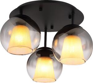Lampada a sospensione Globo Lighting, corpo in metallo nero opaco, sfere in vetro fumé e trasparente, cristalli di vetro trasparenti, diametro: 410 mm, altezza: 285 mm, esclusa lampadina: 3 x E27 40W 230V